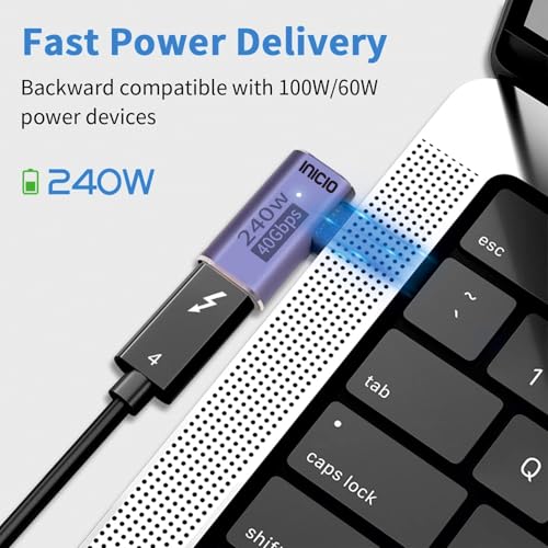 Image of INICIO 240W 40Gbps 8K Video USB-C Adapter (1 Unit) USB4 Type C Male to Female Extender Side 90* Angle Connector for Thunderbolt 4 /3 Dock, MacBook Pro Air, iPad Pro, Galaxy S25 S24, iPhone 16 15 etc