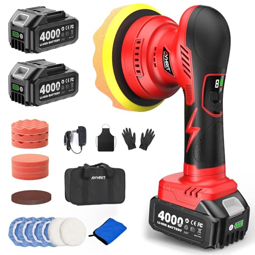 Image of 6 Inch Cordless Car Buffer Polisher Kit: Equipped with 2x4000mAh Batteries, Digital Display & 8 Speed Control, Comes with Extra Attachments for Car /Boat Detailing, Scratch Removal and Waxing