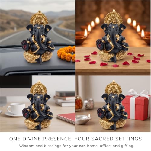 Image of Golden Legacy Black and Gold Ganesha Idol - 3.5 Inch Divine Seated Ganpati Statue with Premium Finish for Home Mandir, Office Desk, and Car Dashboard - Auspicious Vastu Home Decor and Spiritual Gift