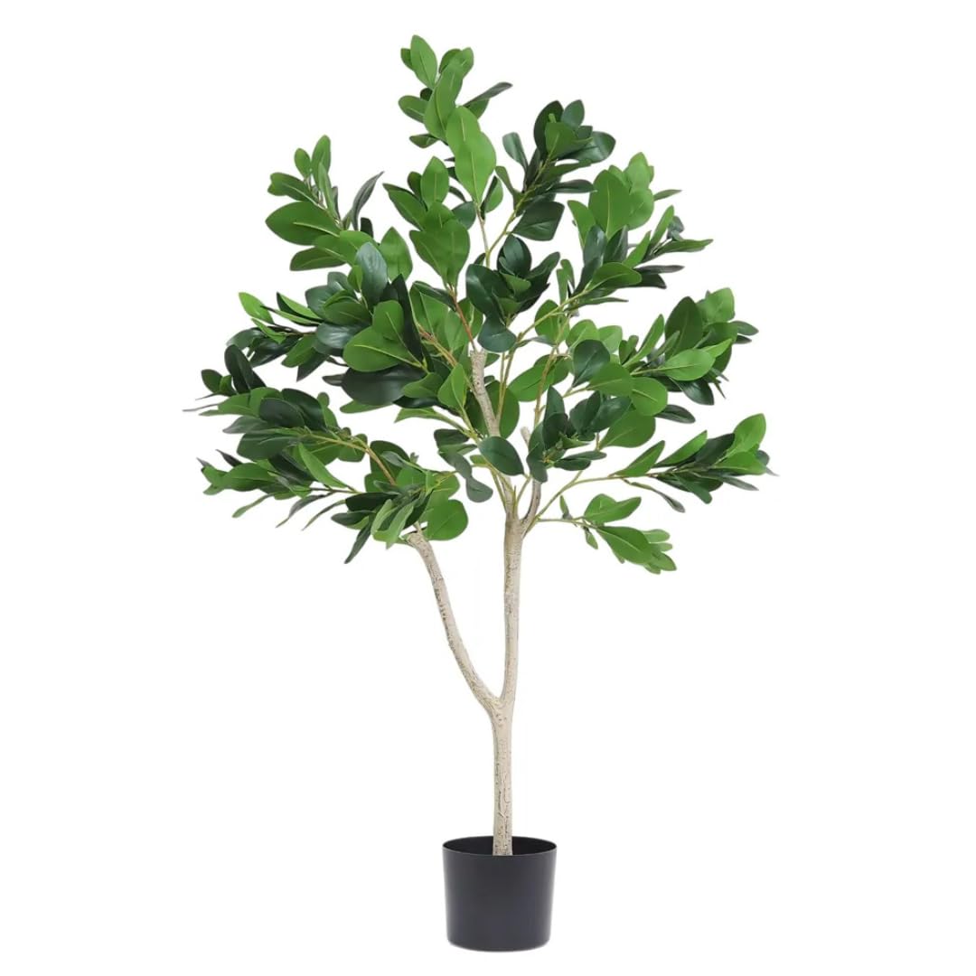 Ligne Déco – Laurier Artificiel 120cm | Plante Artificielle Pot Plastique Noir Imitation Terre
