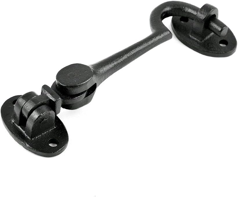 Renovators Supply Manufacturing Door Latch Lock 4.5 in. Black Wrought Iron Swivel Style Hook and Eye Latch for Door with Mounting Hardware