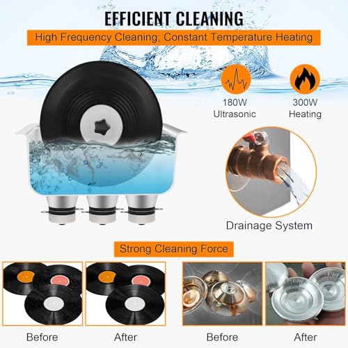 Detergente per dischi in vinile, rondella ultrasonica per dischi LP con rack asciutto e timer da 0 a 30 minuti per dischi da 7/10/12 pollici, perfetto per la pulizia di gioielli e altro ancora