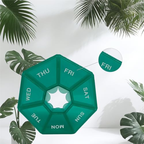 Image of Green 7-Compartment Personal Pill Organizer, Sturdy & Spill-Proof Daily Pill Box