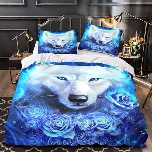Housse de couette loup bleu 3D imprimée en microfibre résistante lit single