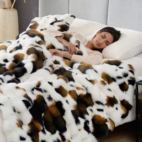 Cozy Bliss Cow Print Faux Fur Throw Blanket for Couch,