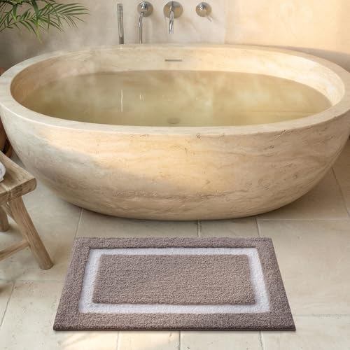 Image of Color&Geometry Mini Bathroom Rugs 16x24, Extra Soft Absorbent Microfiber Bath Rug, Non-Slip Bathroom mat, Washable Plush Bath Mats for Bathroom, Shower, Bathtub, Laundry, Dark Beige