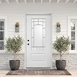 36‘’ x 80‘’ White Fiberglass Entry Door with Glass, Front Door with White Vinyl Frame and Brickmould...