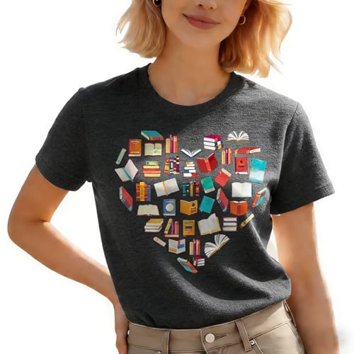 Bookish Gifts for Women Reading Shirts for Women I Love Books Tshirt Book Lovers Graphic Tee Tops