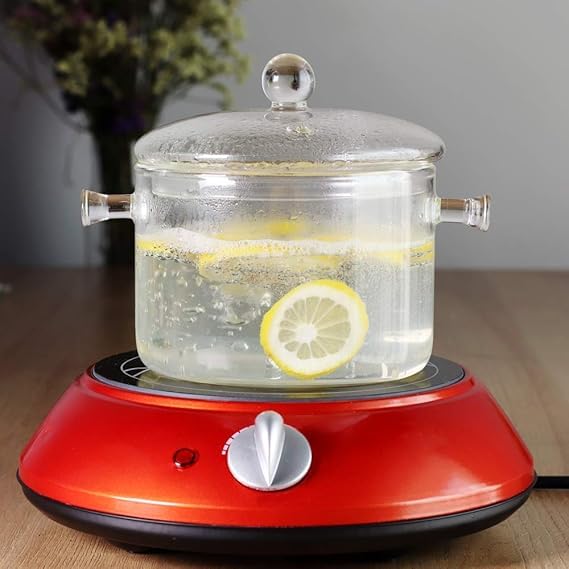 Glass Cooking Pot with Lid, 2L/67oz, Heat-Resistant Borosilicate, Stovetop Safe, for Pasta, Soup, Tea