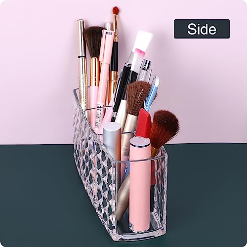 Image of MOSIKER Makeup Brush Holder for Vanity,Acrylic Clear Small Compact Nail Hair Lip Liner Brush Pen Organizer with 3 Slots