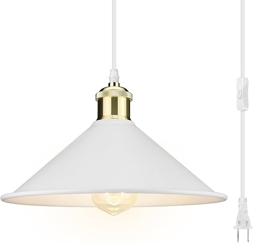 Lámpara colgante enchufable, luces colgantes más grandes con interruptor de encendidoapagado de cable de enchufe, luz colgante industrial de 13