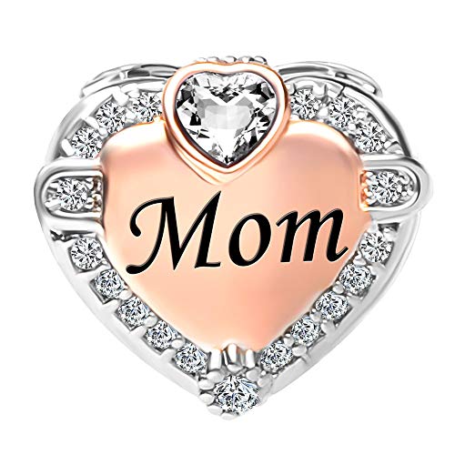 Image of SexyMandala Heart Love Mom Mum Charm Rose Gold Clear CZ Mothers Day Bead fit European Charm Bracelets