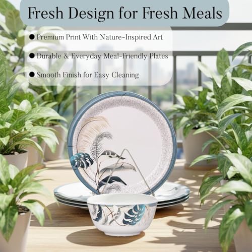Image of Golden Fish Melamine Dinner Set 12 Pieces | BPA-Free & Dishwasher Safe | Durable & Stylish | Crockery Set for Dining & Gifting | Plates & Bowls for Daily Use (White & Blue) (Rose Marry-3)