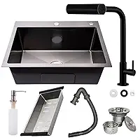 SOFTINOX Kit Cuba de Cozinha Inox 304 60x45, Preta Fosco, Embutir ou Sobrepor, Com Acessórios + Torneira Gourmet 4 Jatos