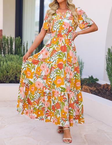 Image of ZESICA Women's 2026 Summer Spring Floral Boho Maxi Dresses Casual Short Sleeve V Neck A Line Flowy Beach Vacation Dress
