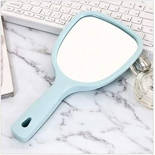 CCKUHN Espejo Espejos de Mano de 1 Pieza con asa, Espejo cosmético de Mano, Espejo de Maquillaje para Viajes, peluqueros, Viajes, Camping, Color: Azul, Plateado, Rosa, Morado, tamaño: ESP