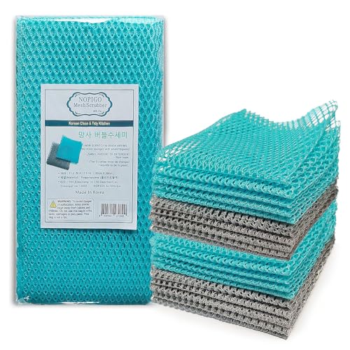 NOPIGO Dish Washing Net Scrubber/Innovative Mesh Cloth, Quick Dry - No More Sponges with Smell / 11.5 by 11.5 inches/Advanced Raw Material-Polypropylene 100% (Mint10 Gray10)