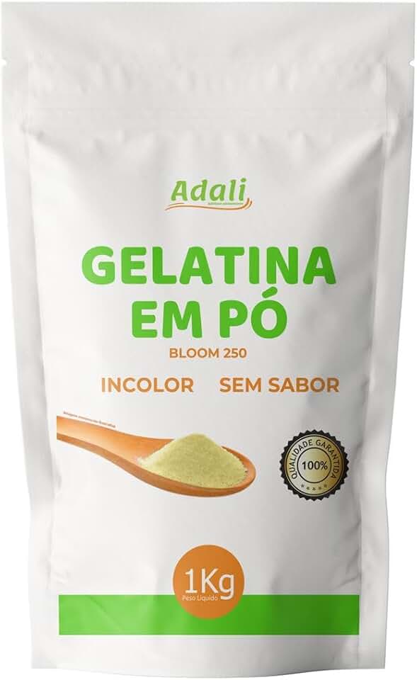 Adali Gelatina em Pó Bloom 250, Sem Sabor, Incolor, 1Kg