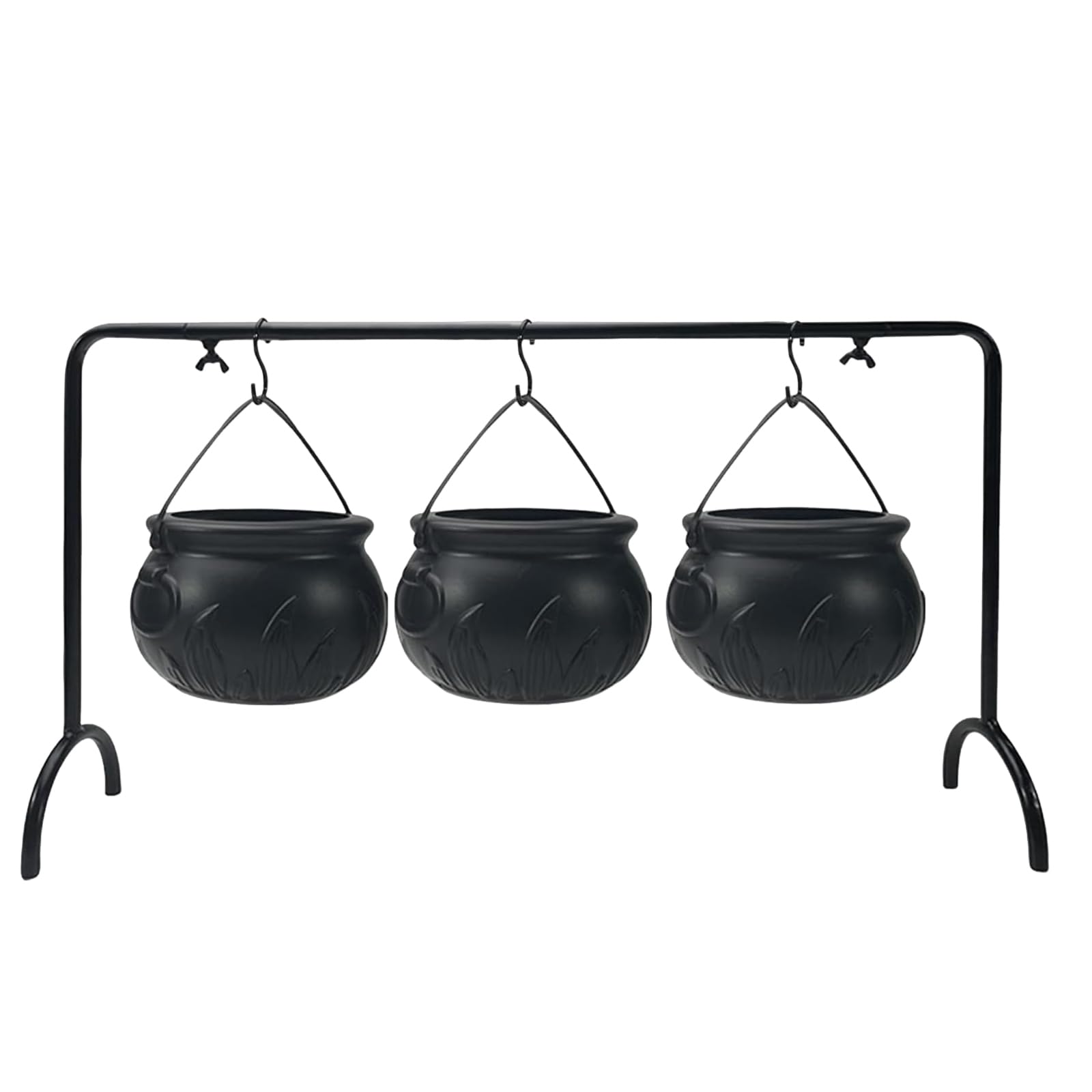 Bemonew Witches Cauldron Set of 3 Mini Cauldron on Rack Black Plastic Witches Halloween Candy Bowl Bucket for Halloween Party Decor