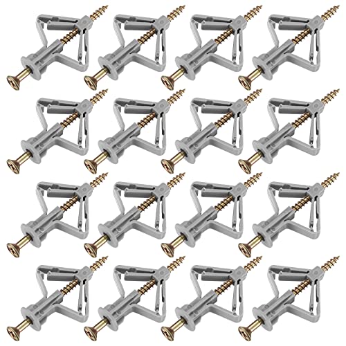 Image of 100 Plasterboard Wall Plugs and Screws Set(50 Wall Fixings Expansion Plug Anchor Bolts + 50 Screws), Heavy Duty Expansion Tube with Countersunk Screw for Hollow Drywall Cavity TV Wall Brackets (Grey)