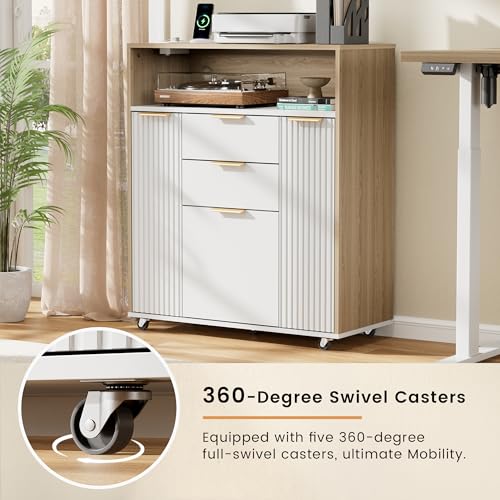 Image of ModernMate Fluted Mobile File Cabinet with Charging Station