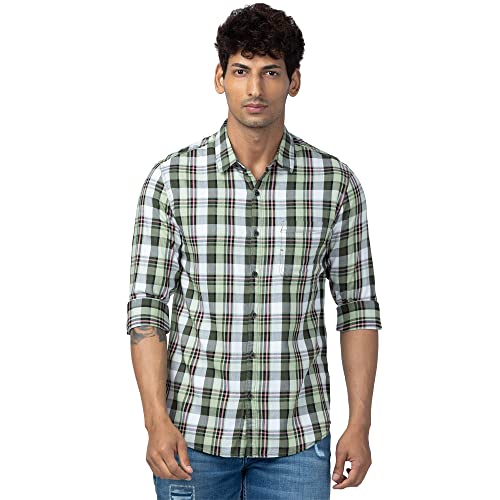 Image of Spykar Men's Slim Fit N /A Full Sleeve Checked Casual Shirts