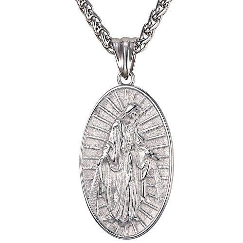 Image of U7 Virgin Mary Necklace for Women,18K Gold Plated /Sterling Silver Oval Miraculous Medal Virgin Mary Pendant Necklace