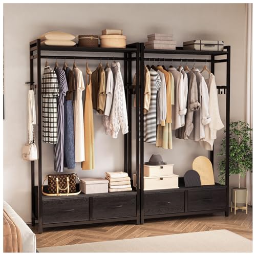 Reviews de Closet Precios , tabla con los diez mejores. 48 SIMPLE ESPACIO Perchero para Ropa, Closet Armables para Ropa, Armarios para Ropa de Madera, Acero+Madera Tarea Pesada Rack para Ropa, Closet de Madera con 3 Cajones de Tela, 4...