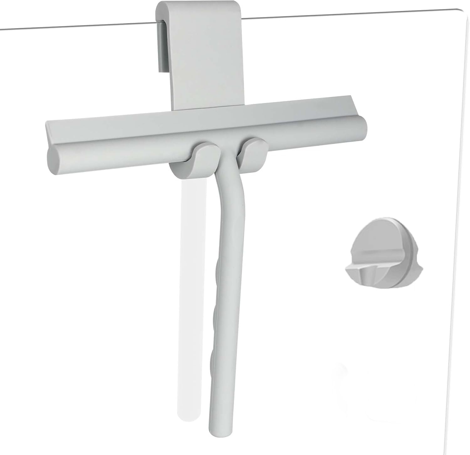 Shower Squeegee for Glass Doors, Full Silicone Jacketed Squeegee with Ergonomic Handle &amp; No-Drill Hook, Cleaning Tool for Windows, Mirrors, Tiles, Bathroom &amp; Car - Grey