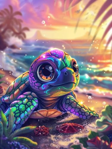 Kit Diamond Painting Tortue de mer 5D grand format 60x80cm pour décoration murale