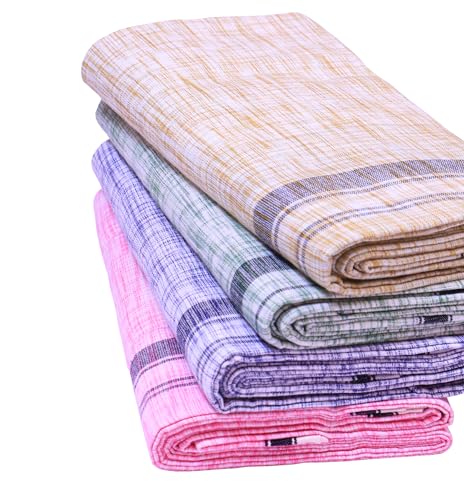 Image of GREEN TEE Men Cotton Lungi - Pack of 4 (2 Meters)