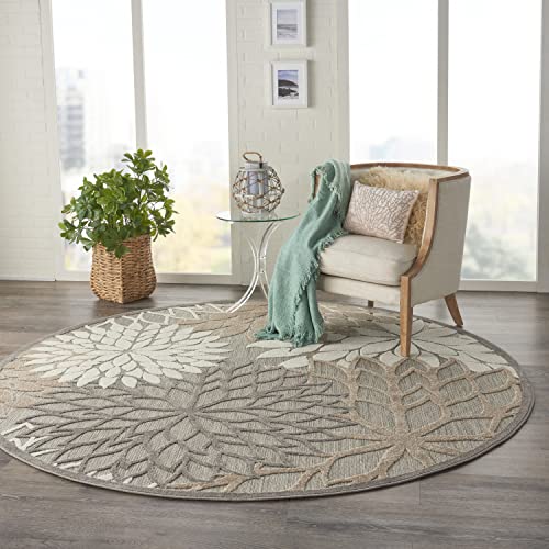 image for Nourison Aloha Indoor/Outdoor Area Rug 7’10”, Natural, Round Tropi
