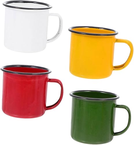 Juego de tazas de agua de café retro para té, tazas de esmalte vintage, juego de 4 tazas de esmalte