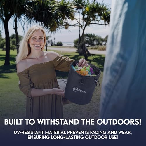 Laundry Mate Peg Bag With Closure Drawstring & Hanging Hook - Extra Large Weather Resistant Laundry Clothes Peg Storage - Hanging Clothesline Peg Bag (Black) - Image 8