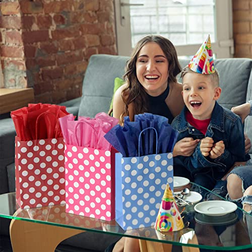Image of BLEWINDZ 32 Pieces Small Gift Bags with 32 Tissues, 8 Colors Rainbow Party Favor Bags with Handle for Birthday, Wedding and Party Celebrations (Polka Dots)