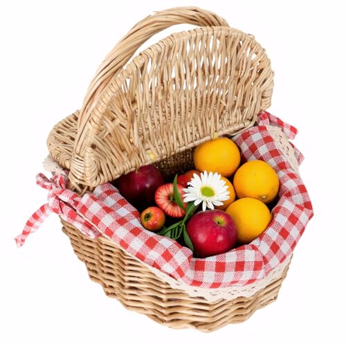 Toddmomy 1 Stück Weidenkorb Für Picknick-Camping Im Freien Natural Weidenkorb mit Deckel und & Liner Picknickkorb aus Weidengeflecht Geflochtenes Picknick-Set