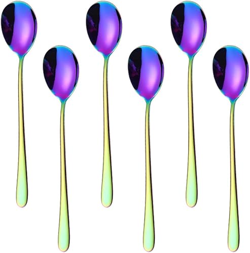 Miniatura 6 de Muka Juego de 6 cucharas de cena de acero inoxidable multicolor moderno cubertería cuchara, 8 116 pulgadas, oro