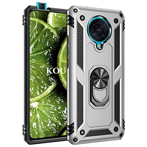 KOUYI Funda para Xiaomi Poco F2 Pro 5G, Armor Militar Carcasa con 360 Anillo iman Soporte Hard PC y Silicona TPU Bumper Fundas Carcasas Case con Kickstand para Xiaomi Poco F2 Pro 5G (Plata)