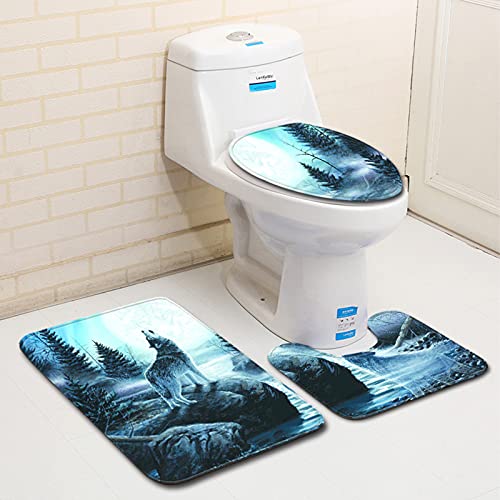 Ruiqas WC-Vorleger-Set 3-teilig WC-Vorleger WC-Vorleger Deckelbezug Badematte Langlebig für Waschraum Badezimmer WC – Bild 3