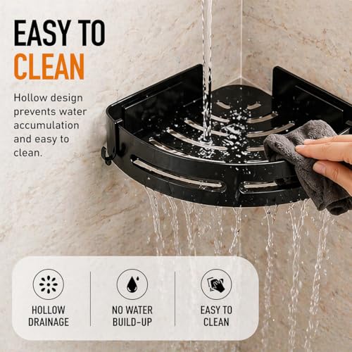 Image of Self Adhesive Bathroom Shelf Organizer | No Drill Wall Mounted Shower Caddy | Waterproof ABS Plastic Storage Rack | Holds up to 10 Kg | Shampoo Soap Toiletries Holder | Pack of 2