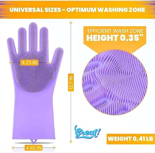 Image of Gloves Magic Silicone Dish Washing Gloves, Silicon Cleaning Gloves, Silicon Hand Gloves for Kitchen Dishwashing and Pet Grooming, Great for Washing Dish, Car, Bathroom (Multicolour, 1 Pair)