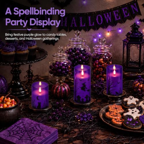 Image of Homemory Purple Halloween Flameless LED Candles with Remote Timer, Set of 3