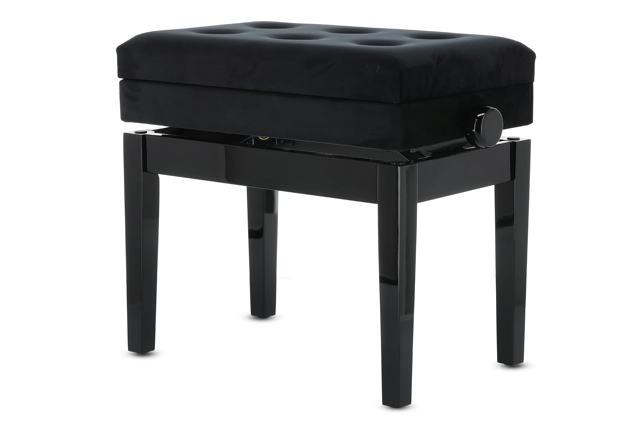 GEWA Pianobank Compartimento Deluxe (madera maciza, carga de rotura de 2 toneladas, asiento de 52x30 cm, mecanismo de tijera preciso, altura de 48 a 57 cm), negro brillo intenso