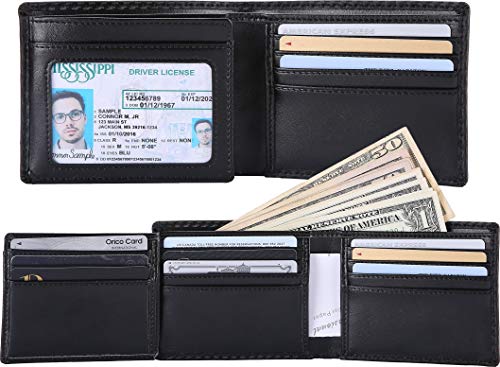 NUMBER.WU RFID Blocking Wallets for Men, Men's Bifold Side Flip ID, Carbon Fiber Genuine Leather Trifold Wallet (Black- Carbon Fiber) - Image 3