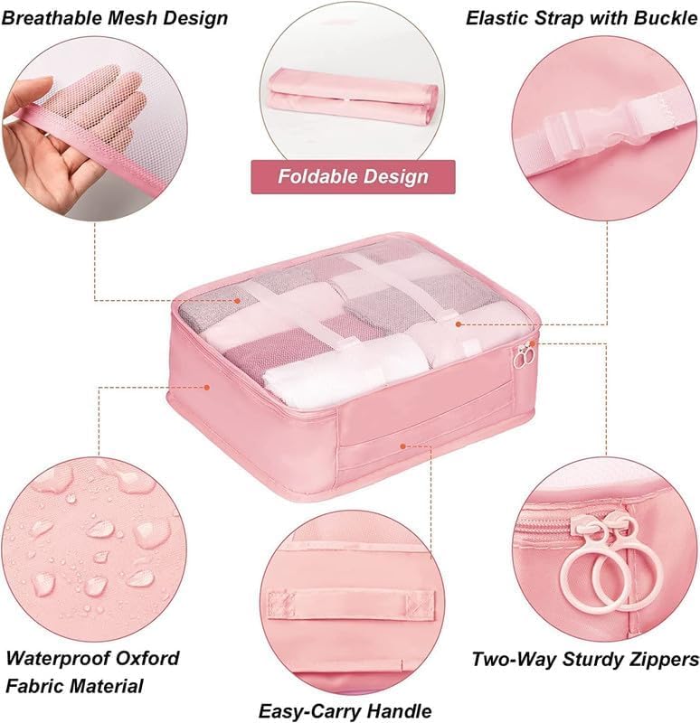 Image of 7pcs Set Travel Organizer Packing Cubes Lightweight Travel Luggage Organizers with Laundry Bag or Toiletry Bag Laundry Organiser. (BEIGE)