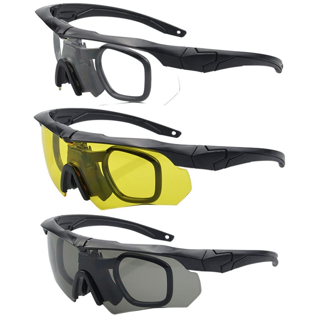 TS TAC-SKY Lunettes Tactiques antibuée, Lunettes de Sport avec 3 lentilles interchangeables Lunettes de tir Unisexe, Protection UV400 Lunettes Airsoft