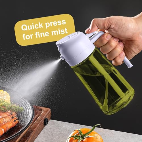 Image of CXINYI - 16oz /470ml Olive Oil Dispenser for Kitchen with Stickers - 2 in 1 Olive Oil Sprayer for Cooking, Air Fryer, and Salad, Black&Purple (Light-Proof Kitchen Gadget)