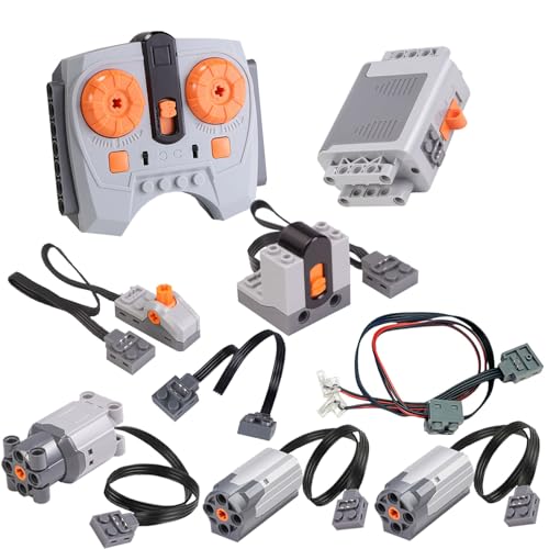 Scakbyer Juego de 9 motores de funciones de alimentación compatibles con Lego Technic, control remoto de velocidad IR, caja de batería AA, interruptor de control, receptor IR, juego de luces, cable de