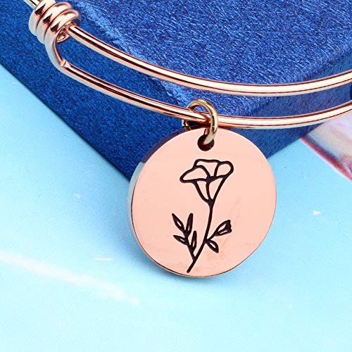 Image of Detailed Personalized Birth Flower Bracelet Birth Month Mom Bracelet Birthday Gift for Her (Sep.-morning glory RG bracelet)