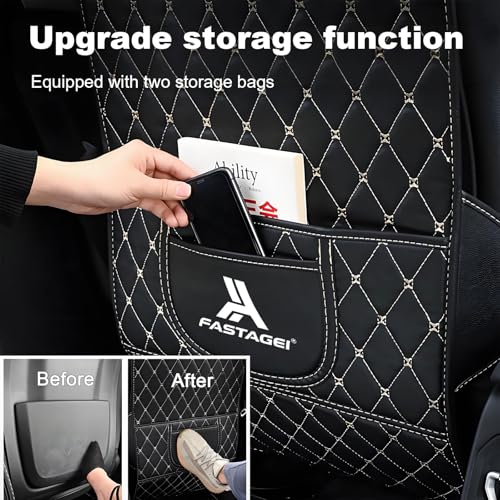 FASTAGEI Universal Car Kick Mats Back Seat Protector with Storage Pockets, Premium Leather Car Seat Back Cover Protector Waterproof Scratch-Resistant Easy Clean — view 3